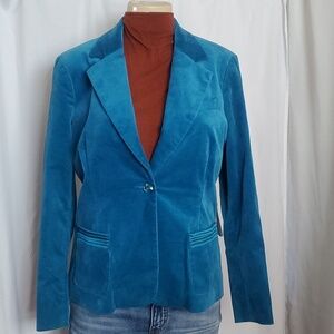 NWT Pow Wow Teal velvet blazer w/ satin finishes Size P14